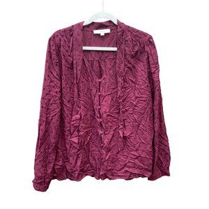 LOFT Purple Wine TIE NECK Long Sleeve TOP SHIRT BLOUSE SZ XL FLOWY Chiffon Type